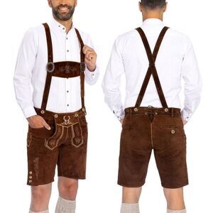 Bavaria Trachten Lederhosen Men’s Short München Dark Brown Suede EU 50 / US 32